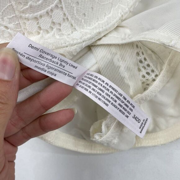 Auden Womens Demi Coverage Lightly Lined Racerback Bra 34DD White Lace - Picture 7 of 7